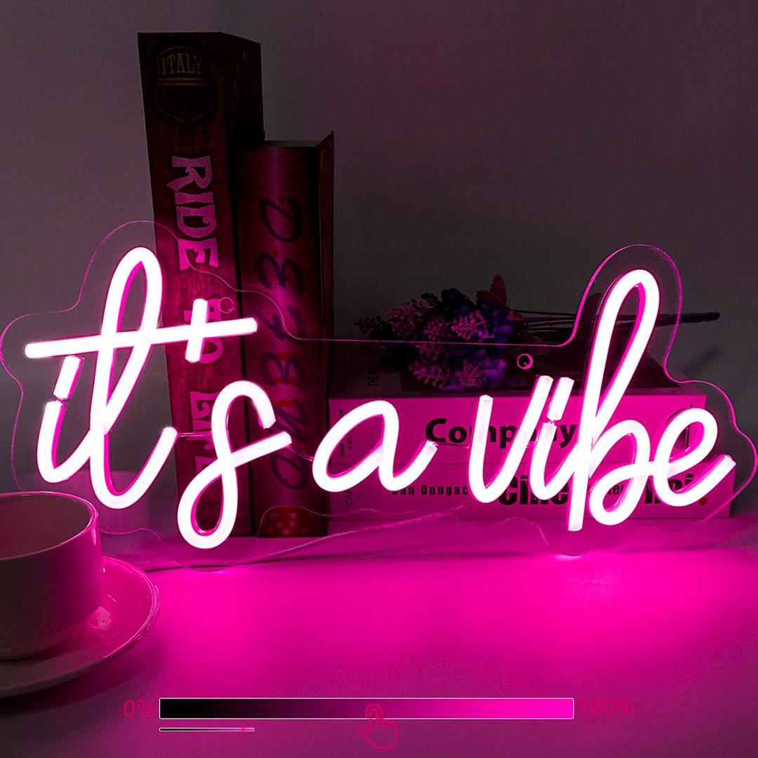 It's a Vibe Neon Sign, Neon Signs for Wall Decor, Neon Dimmable Pink LED Signs for Bedroom, Neon Light Up Signs for Home Beer Bar Cafe Game Room Birthday Wedding Decorations Girls Boys Gifts