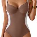 B2prity Bathing Suit for Women Slimming Push Up One Piece Swimsuit Lace Up Back Color Block Swimwear (XX-Large, Brown, White)