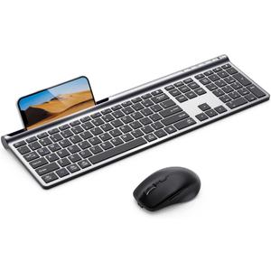 Samsers Wireless Keyboard and Mouse Combo, Ultra Slim Rechargeable Dual-Mode (Bluetooth 5.0x2 +2.4G) Silent Keyboard and Mouse Set, Multi-Device Full-Size Compact Design for MacOS/iOS/Android/Windows (Silver Black)