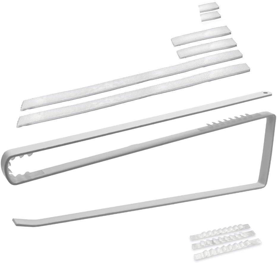 Tumbler Lid Holder Organizer for Cabinets - Protective Strips No Damage + Hook Loop Adhesive Rack, Heavy Duty Secure Fit Storage (White)