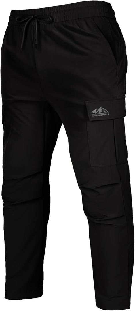 Men's Track Pants Outdoor Athletic Running Casual Joggers Pants with Zipper Pockets Lightweight Quick Dry (Black)