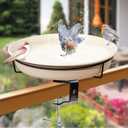 AUHOKY Bird Bath Deck Mounted Bowl 11 Inches, Balcony Railing Birdbaths Unheated, Bird Bath Fence Clamp Detachable (White)