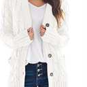 MEROKEETY Women's Cable Knit Cardigan Sweaters 2026 Fall Spring Long Sleeve Open Front Button Down Trendy Outerwear Coats (White, S)