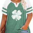 VISLILY Plus-Size Tops for Women Summer V Neck T Shirts Color Block Raglan Tees XL-4XL (M)