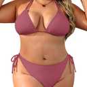 Daci Women Plus Size Triangle Bikini Sets Two Piece Double Straps Halter Swimsuit Side Tie String Sexy Bathing Suits (Pink, M)