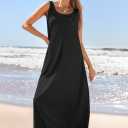 MEROKEETY Women's Boho Maxi Sundress 2025 Summer Beach Dress Scoop Neck Sleeveless Loose Tank Dress (Black, S)