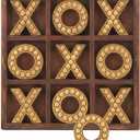 NIKKY HOME Tic Tac Toe Game Coffee Table Decor, 10.6 Inch Rustic Wooden Board, Gold