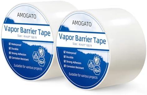 AMOGATO Vapor Barrier Tape - 4 inch x 180' Roll 8 Mil, Heavy Duty Waterproof, Polyethylene Repair Tape, Vapor Barrier Seam Tape for Industrial, Crawl Space, Roofs & Barrier