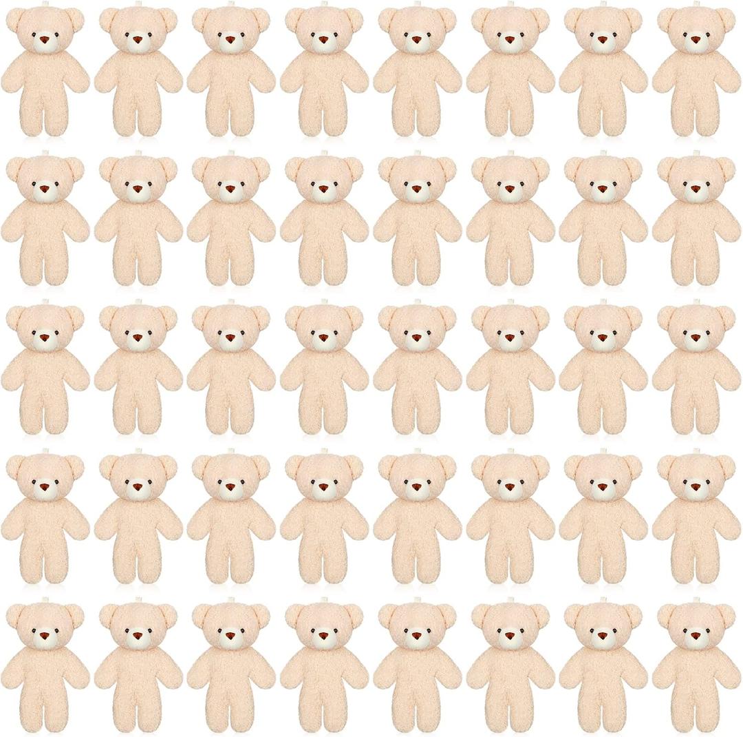 HyDren 40 Pcs Mini Bear Toy 4.7 Inch Stuffed Tiny Bear Soft Keychain Mini Stuffed Animal Small Plush Jointed Doll for Kids DIY Keychain Party Favor, (Simple Style)