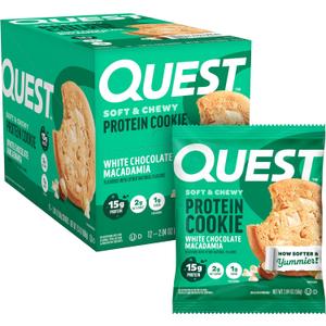 Quest Nutrition White Chocolate Macadamia Protein Cookie, 15g Protein, 1g Sugar, 2g Net Carbs, Keto Friendly, High Protein, Low Carb; 12 Count (EXP 08/22/25)