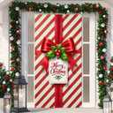 Christmas Door Cover 71x35 Inch Red White Gift Box Bow Door Banner, Candy Stripe Holiday Decoration for Front Door, Indoor Outdoor Winter Party Backdrop, Merry Christmas Door Hanging Decor