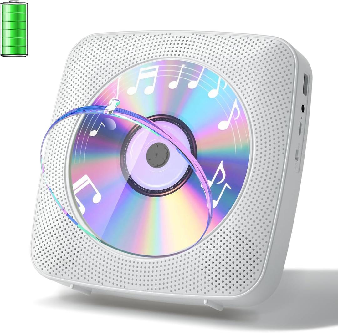 Gueray CD Player Portable with Bluetooth Wall Mountable, CD Music Battery Operated Players for Home with Speakers 1800mAh Rechargeable LCD Screen Display FM Radio USB AUX Jack Remote Control