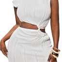 SOLY HUX Women's Summer Dresses Textured Cutout Sleeveless Bodycon Party Mini Dress Solid White Large