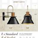 Modern Wall Sconces Set of Two, HWH Industrial Sconce Wall Lighting 1-Light, Brass Barn Wall Vanity Light for Bedroom Kitchen, Hammered Metal Shade, Black and Gold Finish, 5HZG74B-2L BK+BG