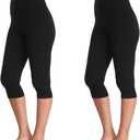 Kotii Women's Lightweight Soft Capri Leggings Crop Leggings 3/4 Stretch Yoga Pants (Large, Black(2Pack))