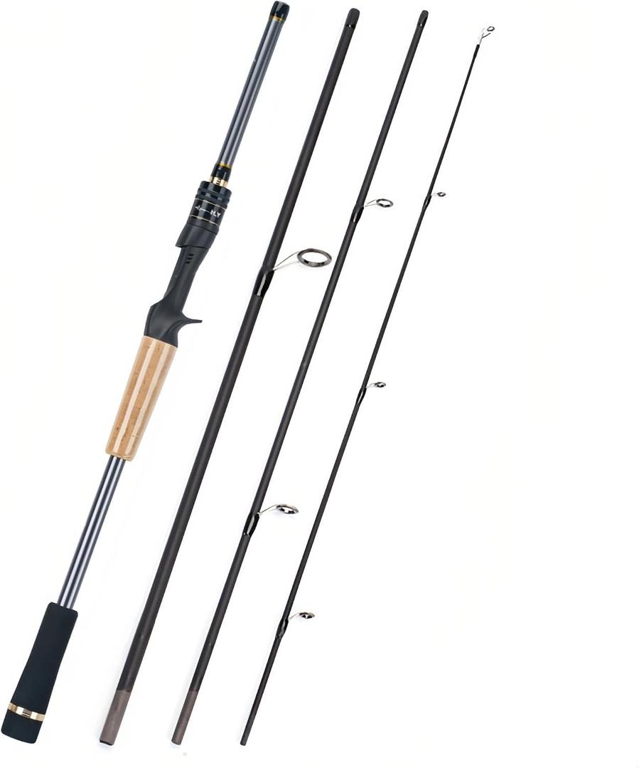 4-Piece Travel Baitcasting Rod – Portable Ultralight Lure Fishing Rod, ML Action, Short Pack Length, Cork Handle, Ceramic Guides for Freshwater & Saltwater, Standard