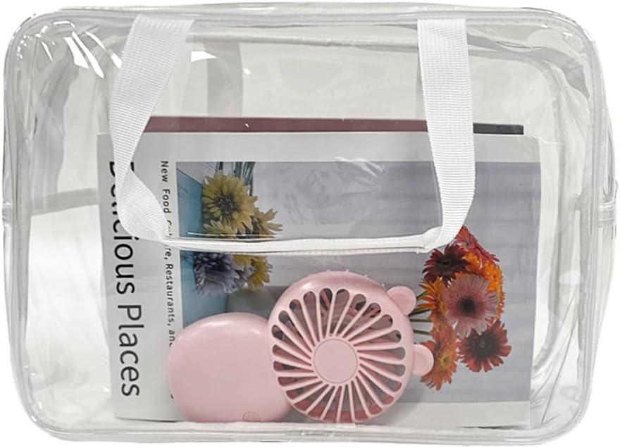 ONEART Travel Clear PVC Bag, Waterproof Toiletry Bag Makeup Pouch, Transparent Organizer with Zipper Handle Straps,Clear-White