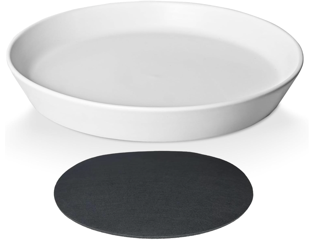 Plant Saucer 10 Inch, 1 Pack Large Plant Saucers Glazed Ceramic Tray for Flower Pot, Classic Sturdy Planter Water Catcher Tray for Plant Base,White