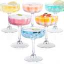 Vintage Art Deco Coupe Glasses, Set of 6 Flower Wave Coupe Cocktail Glasses, 6.5oz Classic Martini Glasses, Hand Blown Manhattan Goblet for Bar, Martini, Cosmopolitan, Gimlet, Pisco Sour