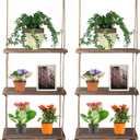 Nuanchu 2 Pieces Decorative Wall Hanging Shelves Window Shelf for Plants 3 Tier Distressed Rustic Home Decor Wood Rope Shelf Floating Indoor Wall Swing Hanging Plant Shelves for Living Room Bathroom