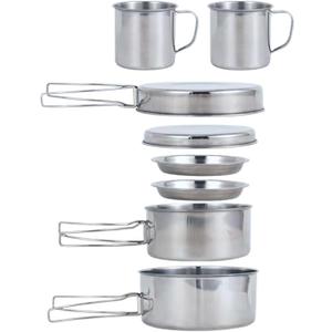 BeGrit Backpacking Camping Cookware Mini Picnic Camping Cooking Mess Kit with Pot and Pan Set for Hiking (8pcs)