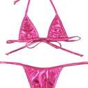 Relleciga Women's 2 Piece Bathing Suit Metallic Triangle Top Tie Side Thong Bikini Swimsuits (Pink) L