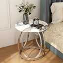 O&K FURNITURE Silver Side Table Living Room, Round End Table with Metal Frame, Modern Nightstand for Small Spaces, Bedroom, Home Office, 1PC, 23.62 inches x 23.62 inches x 25 inches