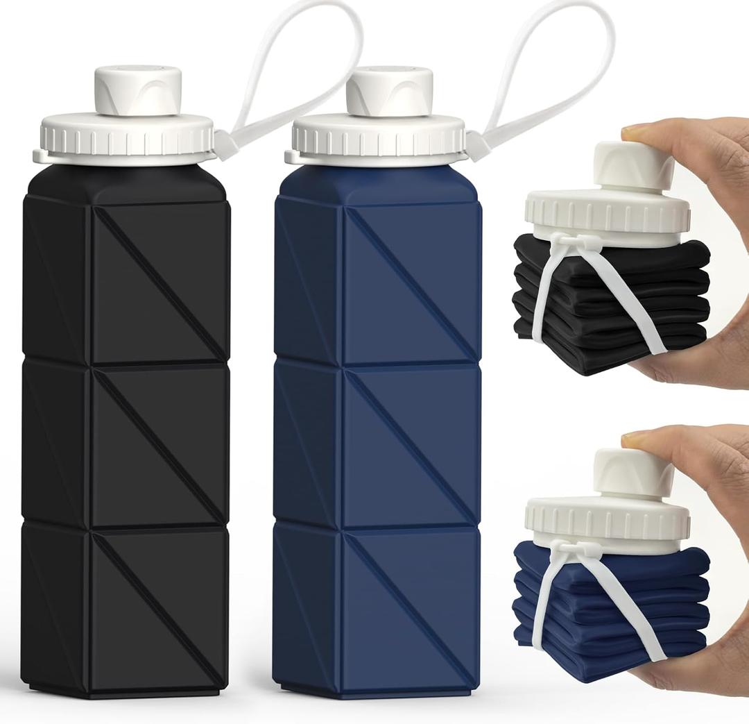 BEAUTAIL Collapsible Water Bottles 20.6oz, Silicone Foldable Portable Travel Water Bottle, Lightweight Reusable Leakproof for Traveling Camping Hiking Cycling Yoga Sports Outdoor