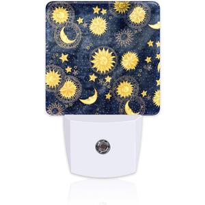 Retro Moon and Sun Night Light, Colorful Zodiac Dusk to Dawn Night Light Plug in,0.5w Energy Saving Sleep Friendly NightLight for Kids Boys Girls Home Bedroom Living Room Decor (Color2)