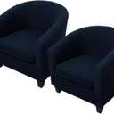 WOMACO 2 Pieces Club Chair Slipcover Printed Stretch Armchair Tub Round Barrel Swivel Chair Covers withc Cushion Cover Elastic Bottom Sofa Furniture Protector for Tullsta (2, Navy)