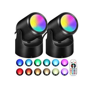 RGBW Christmas Spot Lights Indoor 6W Up Lights Indoor with Remote Control 16 Color Changing Uplighting Indoor 120V LED Spotlight Indoor Dimmable Uplights Indoor for Parties Plant Decor, 2 Pack, Black