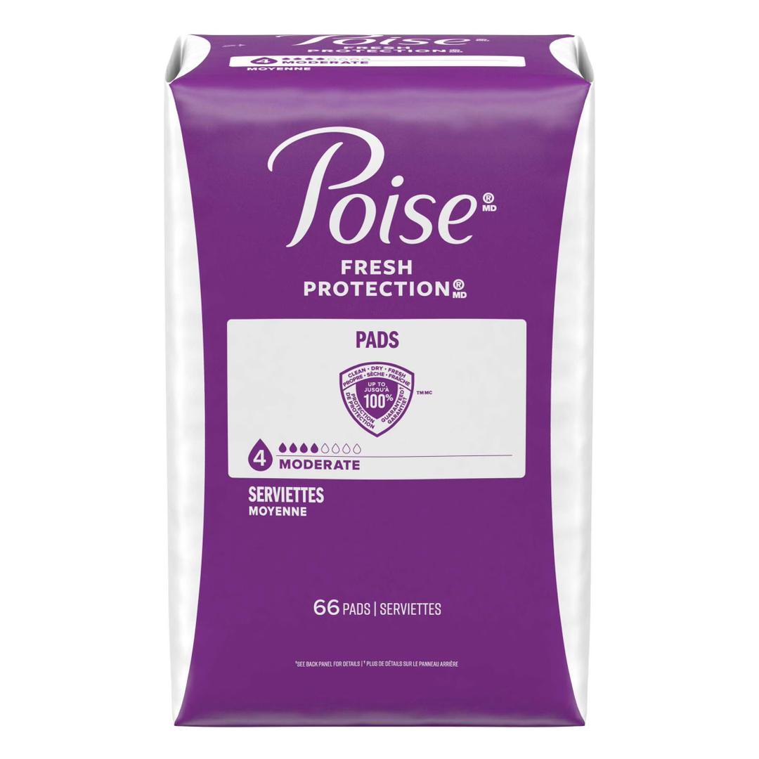 Poise Incontinence & Postpartum Pads for Bladder Leaks, 4 Drop Moderate Absorbency, Regular Length,66 Count 