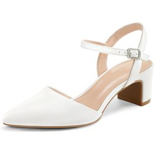 mysoft Women's Pumps 2 Inch Chunky Block Heel Pointed Toe Ankle Strap Slingback Wedding Party Dress Shoes 8