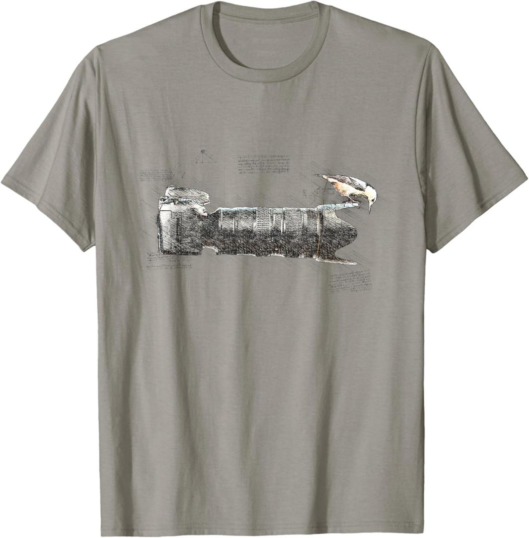 Bird on Long Lens Camera Photography Bird Photographer T-Shirt, M
