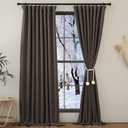 NICETOWN Faux Linen Room Darkening Brown Curtains for Living Room, Pinch Pleated Primitive Linen Burlap Thermal Insulated Sound Reducing Window Drapes for Bedroom, W50 x L84, 2 Panels