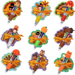18Pack Fall Thanksgiving Sticky Notes and Pens Set,Thanksgiving Mini Ballpoint Pens Turkey Sticky Notes Pads with Ribbons Party Gifts Favors for Student Adults Office School Birthday Party Supplies