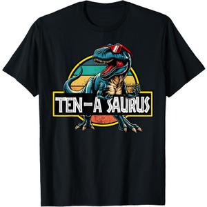 Ten A Saurus T Rex Dinosaur Birthday Party 10 Year Old T-Shirt, Large
