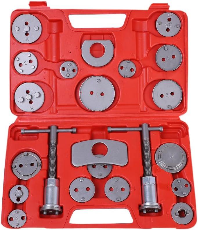 Disc Brake Caliper Compression Tool 22pc Professional Piston Compressor Tool Set for Automotive Brake Pad Replacement (Red)
