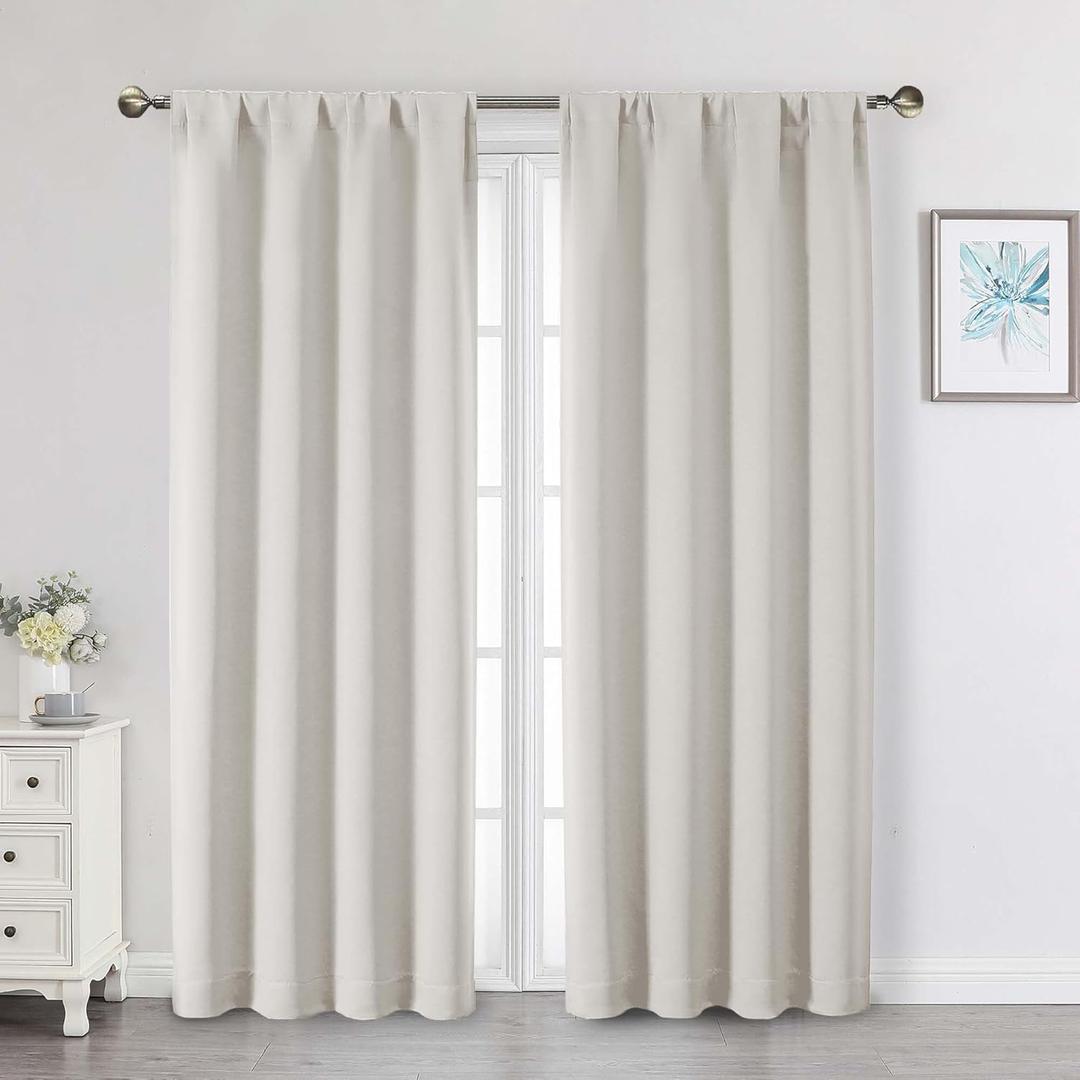 Natural Light Filtering Curtains for Bedroom Living Room 72 Inches Long 2 Panels Set, Soft Solid Thermal Insulated Privacy French Door Curtain, Modern Rod Pocket Design, Natural, 40" Wx72 L