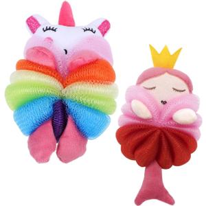 2pcs Cartoon Bath Balls for Kids Kid-Friendly Shower Loofah Sponge Fun Mermaid Design for Toddler Bathing