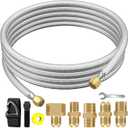 Upgraded 12Feet High Pressure Braided Propane Hose Extension with Conversion Coupling 3/8" Flare to 1/2" Female NPT, 1/4" Male NPT, 3/8" Male Flare for BBQ Grill, Fire Pit, Heater