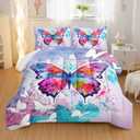 Colorful Butterfly Comforter Set Twin Size for Girls Teens, Butterfly Comforter Set 3-Pieces Bed in a Bag 3D Colorful Butterfly Twin Bedding Set,1 Comforter and 2 Pillowcases (Purple Blue Butterfly)