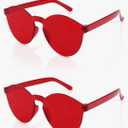 FEISEDY 2 Pack Rimless Round Shaped Sunglasses Women One Piece Transparent Candy Color Cute Glasses B2230