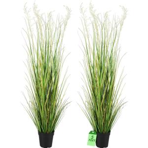 Jexine 2 Pcs 5 ft Tall Artificial Grass Plant Potted Artificial Greenery Floor Plants Faux Pampas Grass Tall in Pot for Housewarming Gift House Garden Bathroom Lobby Outdoor Decoration