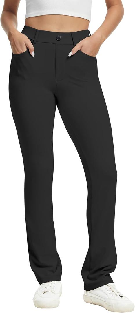 VIMPEP Womens Stretchy Yoga Dress Pants High Rise Straight Leg with Pockets Casual Petite/Regular 1202 (X-Small, Black)