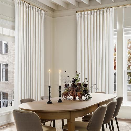TWODRAPES 102 Inch Long Curtains Extra Wide 70 Inch Width Pinch Pleat Linen Curtains for Living Room Cream Light Filtering Privacy Pleated Hooks Rings Back Tab for Sliding Door 2 Panel