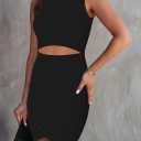 HUUSA Women's Crewneck Sleeveless Cutout Bodycon Mini Dress Casual Summer Slim Fit Cocktail Party Wrap Short Dresses Outfits (Black, S)