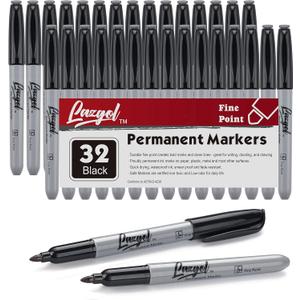 Permanent Markers Bulk, 32 Pack Black Permanent Marker Set, Fine Tip, Waterproof Markers, Premium Smear Proof Pens, Waterproof, Quick Drying, Office Supplies for School, Office, Home