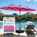 AreShark 15FT Patio Umbrella with Solar Lights, Double Sided Outdoor Table Umbrellas with Crank, Large Rectangular Market Umbrella for Porch, Lawn, Pool, Backyard, Rose Pink