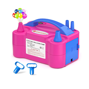 IDAODAN Electric Balloon Pump, Portable Electric Balloon Blower Machine Balloon Air Pump Dual Nozzle Rose Red 110V 600W Balloon Inflator for Party Decorations